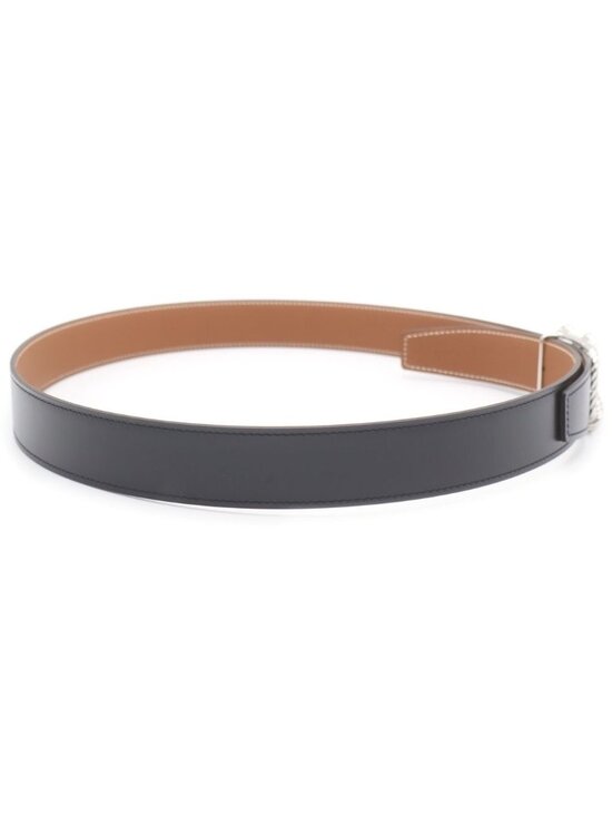 Hermes Cord Buckle Reversible Leather Belt Silver Black Brown main image 6